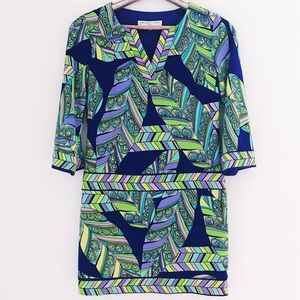 Trina Turk Colorful Peacock Feather Dress Size 4